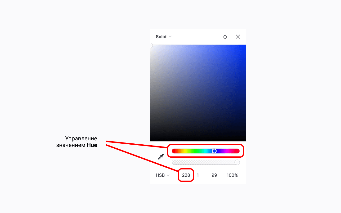 Управление значением цветового тона Hue
