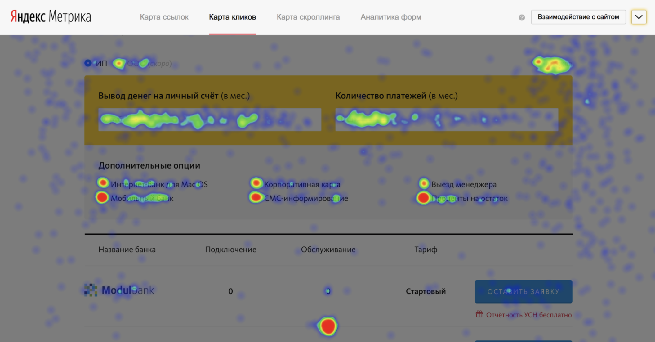Тепловая карта кликов (Яндекс Метрика)