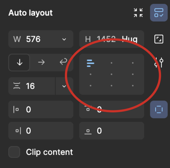 Панель управления выравниванием элементов внутри Auto Layout