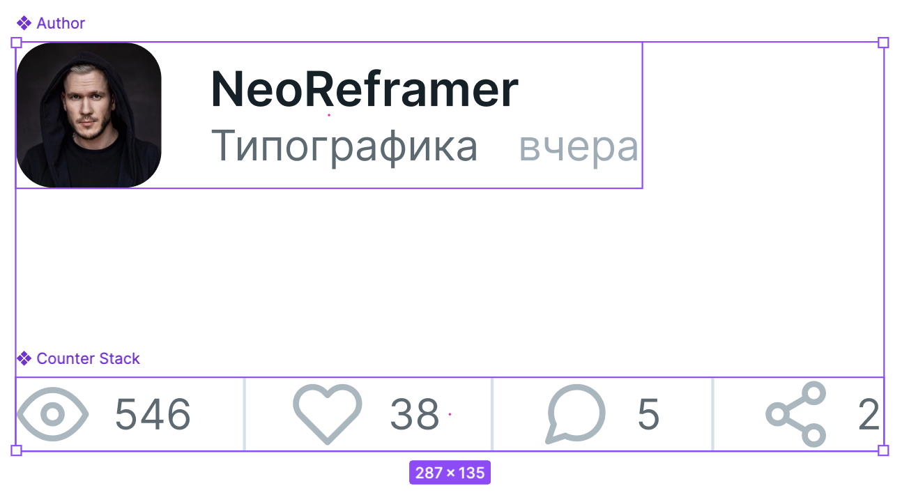 Компонент блока с автором и компонент стека счётчиков
